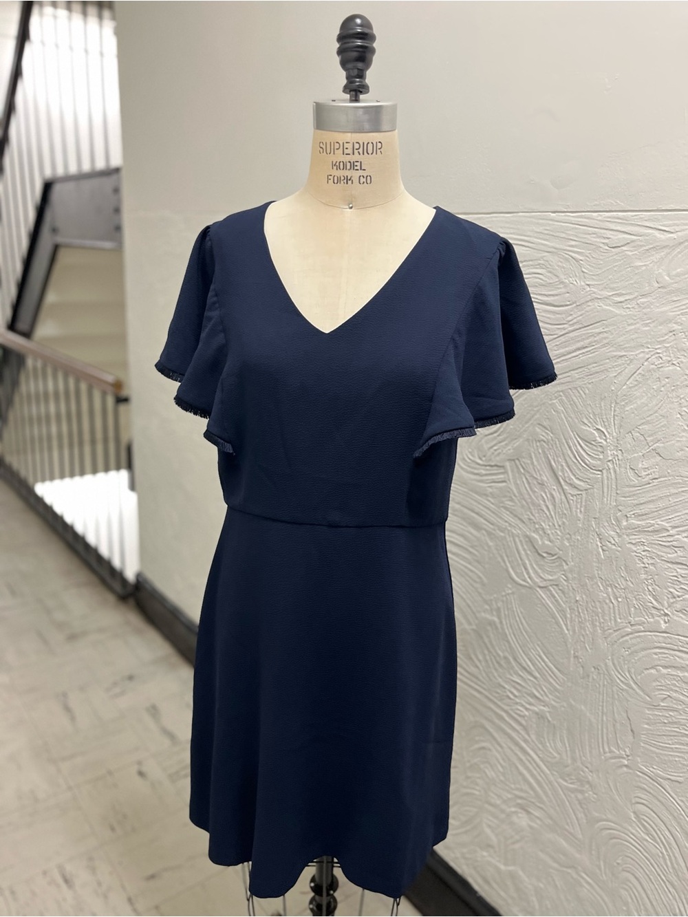 LOFT Navy V-Neck Flutter Sleeve crepe Dress (NWT)